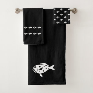 Fish Bath Black and white towel set