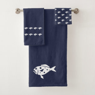 Fish Bath Ocean Blue & white Bath Towel Set