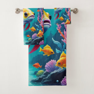 fish bath towel set