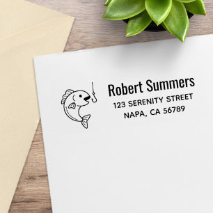 Fish Biting Fishing Hook Address Rubber Stamp