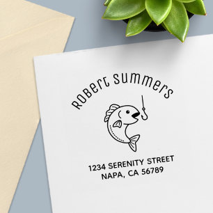 Fish Biting Fishing Hook Arch Address Self-inking Stamp