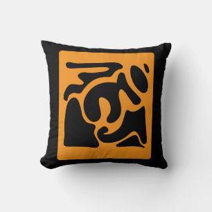 Fish Black and Orange Freeform Pattern Throw Pillow