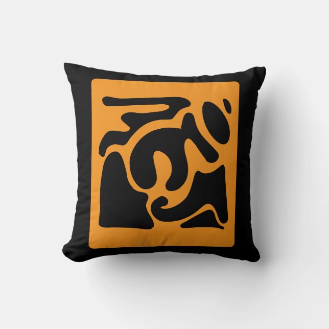 Fish Black and Orange Freeform Pattern Throw Pillow (Front)
