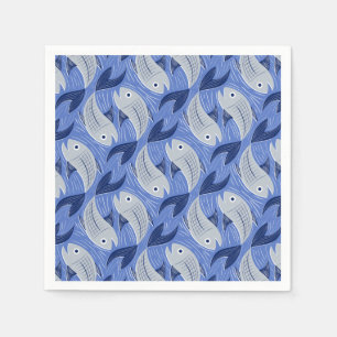 Fish block print - blue napkin
