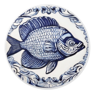 Fish Blue and White Sea & Ocean Right facing Ceramic Knob