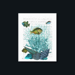 Fish, Blue Shells and Corals Canvas Print<br><div class="desc">Fish,  Blue Shells,  and Corals by Fab Funky. Features sealife with a book page for a background.|190021D</div>