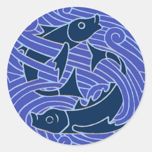 Fish Bold Swimming Ocean Blue Fishing Classic Round Sticker (Front)