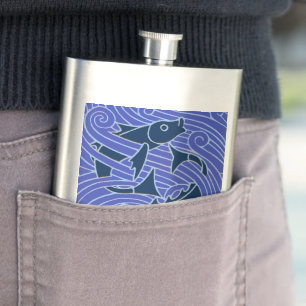 Fish Bold Swimming Ocean Blue Fishing Hip Flask