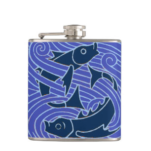 Fish Bold Swimming Ocean Blue Fishing Hip Flask