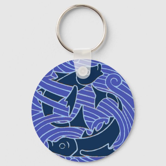 Fish Bold Swimming Ocean Blue Fishing Keychain (Front)