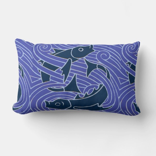 Fish Bold Swimming Ocean Blue Fishing Lumbar Pillow (Front)
