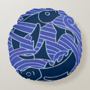 Fish Bold Swimming Ocean Blue Fishing Round Pillow