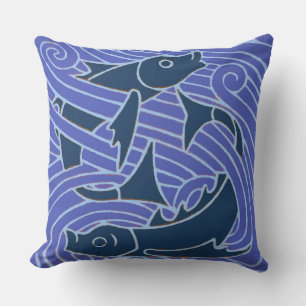 Fish Bold Swimming Ocean Blue Fishing Throw Pillow