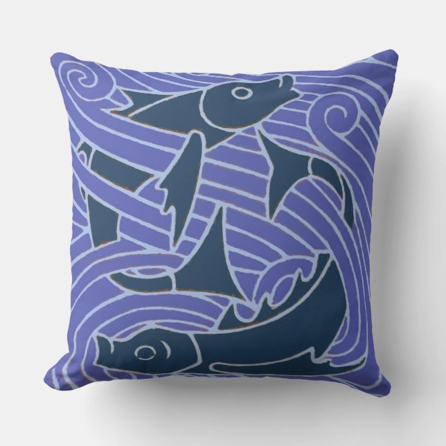 Fish Bold Swimming Ocean Blue Fishing Throw Pillow (Front)