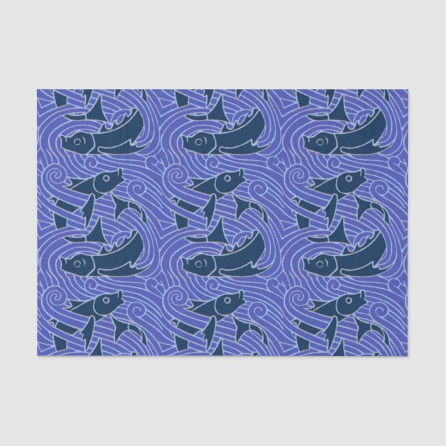 Fish Bold Swimming Ocean Blue Fishing Tissue Paper (Front)