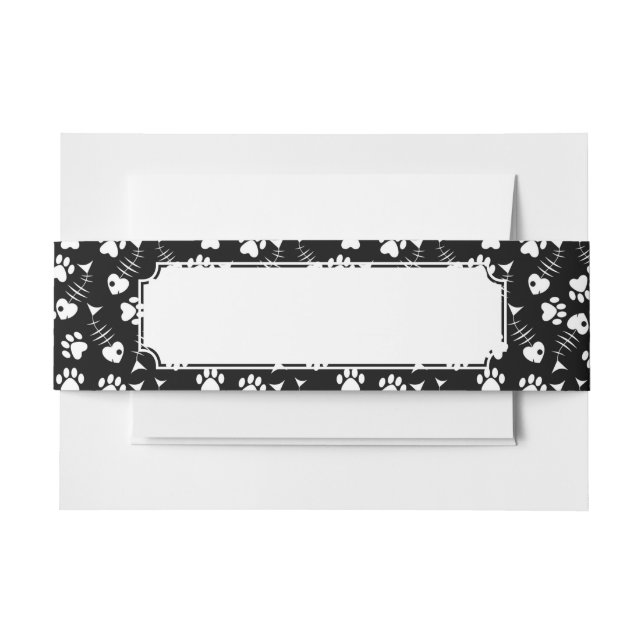 fish bone cat print pattern invitation belly band (Front Example)