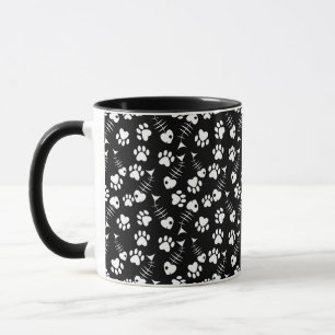 fish bone cat print pattern mug