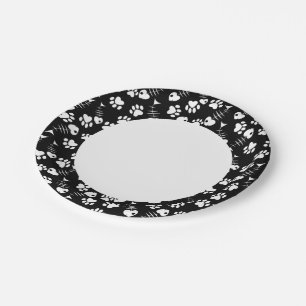 fish bone cat print pattern paper plate