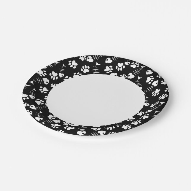 fish bone cat print pattern paper plate (Angled)
