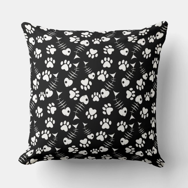 fish bone cat print pattern throw pillow (Front)
