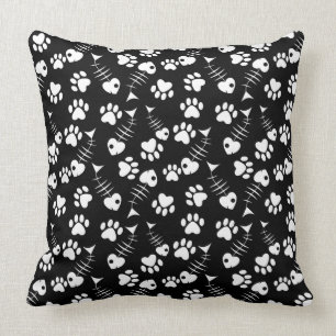 fish bone cat print pattern throw pillow
