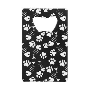 fish bone cat print pattern wallet bottle opener