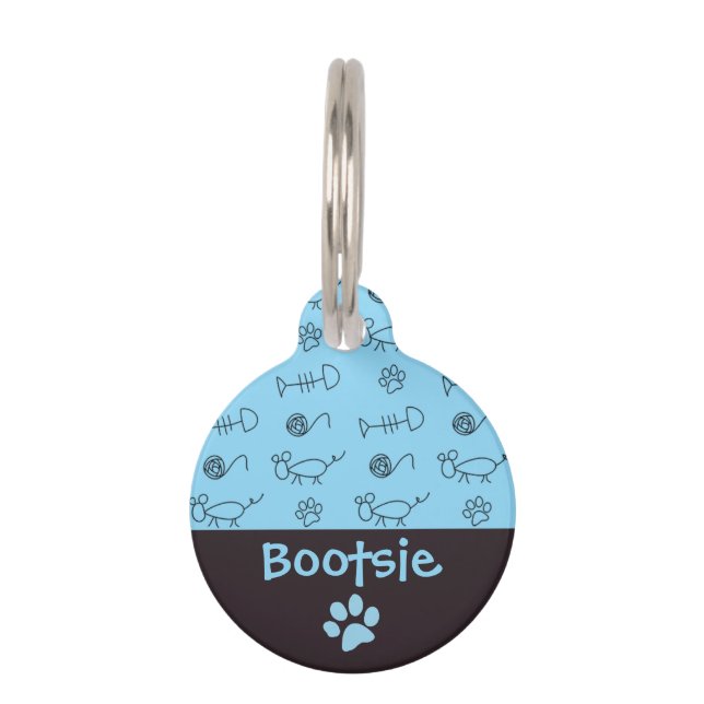 Fish Bones and Mice Cat Pet ID Tag (Front)