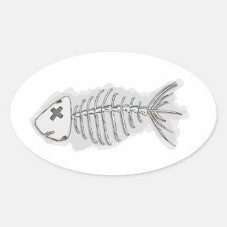 Fish Bones Skeleton Halloween Oval Stickers