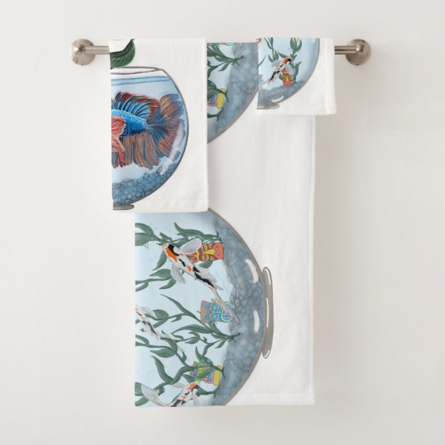 Fish bowls bath towel set (Insitu)
