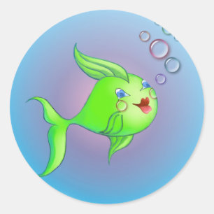 FISH BUBBLE by SHARON SHARPE Classic Round Sticker