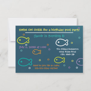 Fish & Bubbles - 3x5 B-day Pool Party Invitation