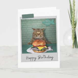 Fish Burger Chat Drôle Carte d'Anniversaire