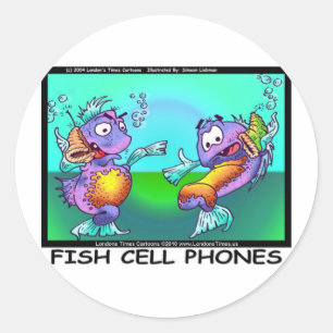 Fish Cell Phones Funny Tees Mugs Cards & Gifts Classic Round Sticker