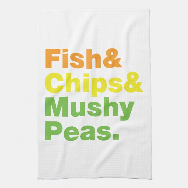 Fish & Chips & Mushy Peas. Kitchen Towel (Vertical)