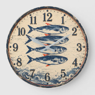 Fish Coastal Nautical Fisherman Beach House Large Clock