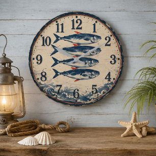 Fish Coastal Nautical Fisherman Beach House Large Clock