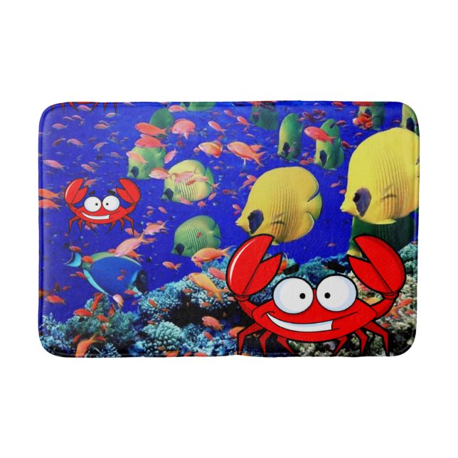 Fish Crab Ocean Beach Bathroom Bath Mat (Front)