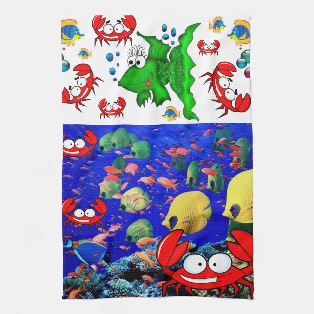Fish Crab Ocean Kitchen Hand Towel (Vertical)