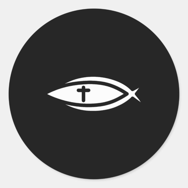 Fish Cross Jesus Christian Prayers Mens Womens  Classic Round Sticker (Front)