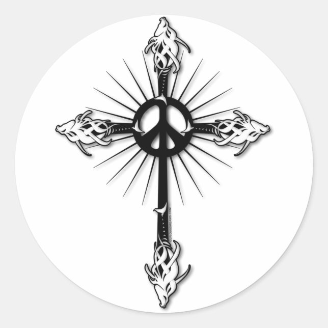 Fish-Cross-Peace Classic Round Sticker (Front)