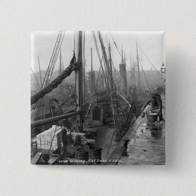 Fish docks, Grimsby, early 20th century 2 Inch Square Button (Front)