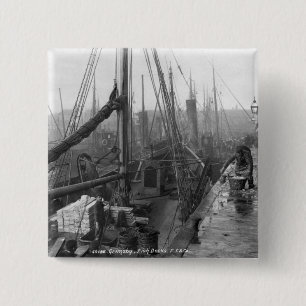 Fish docks, Grimsby, early 20th century 2 Inch Square Button