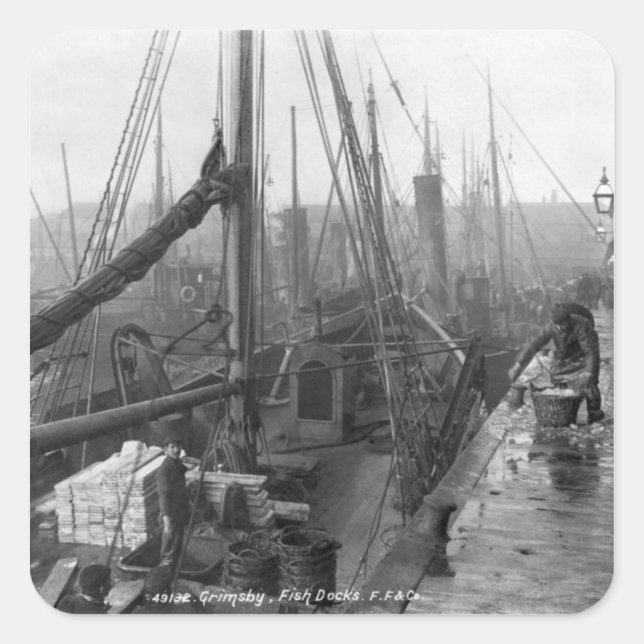 Fish docks, Grimsby, early 20th century Square Sticker (Front)