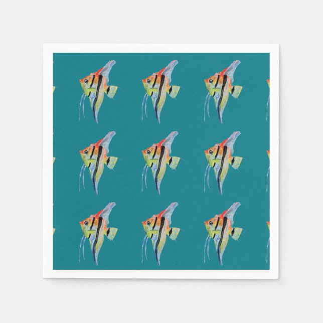 Fish Drawing  Cocktail Paper Napkins (Front)