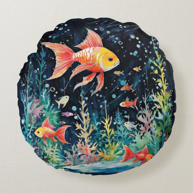 Fish Dreamland, aquarium perfection, Round Pillow (Front)