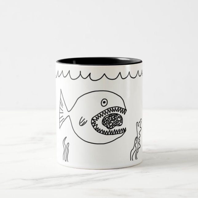 Fish Eats Brain Two-Tone Coffee Mug (Center)