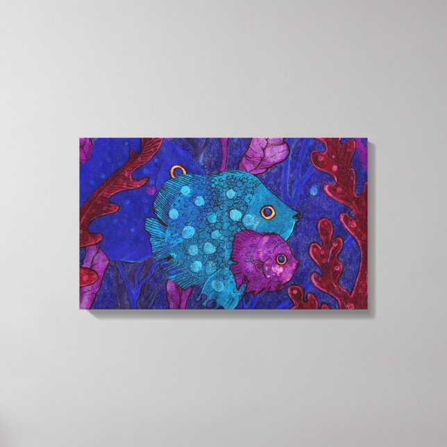 Fish Family in Seaweed, Blue & Purple, Underwater Canvas Print (Front)