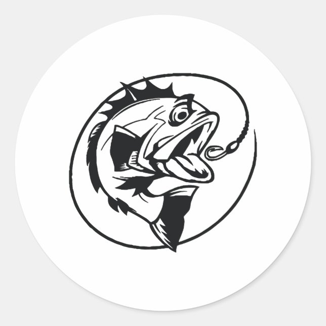 Fish Fishing Hook Classic Round Sticker (Front)