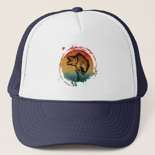 FISH FISHING RETRO VINTAGE  TRUCKER HAT (Front)