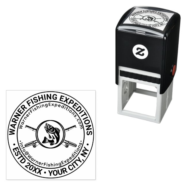 Fish, Fishing Rod Business Name Location URL Email Self-inking Stamp (In Situ)